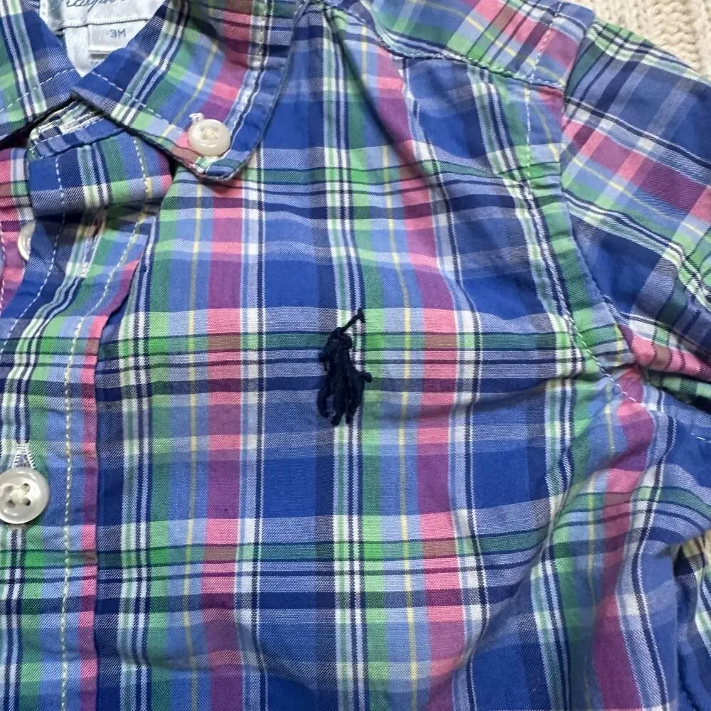 Ralph Lauren Blue Plaid Long Sleeve Button Down Shirt sz 3M